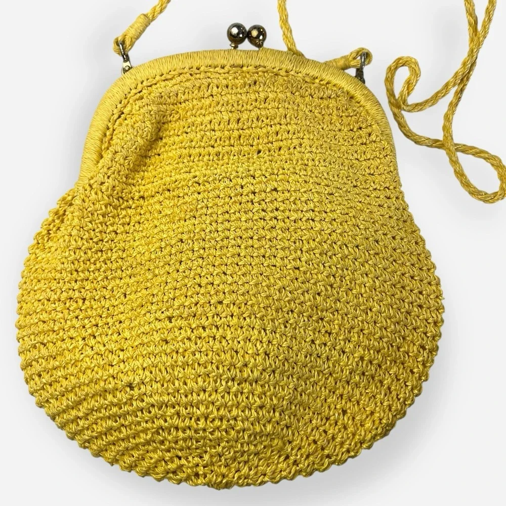 Au Courant Yellow Straw‎ Shoulder Bag Womens Raffia Japan Kisslock